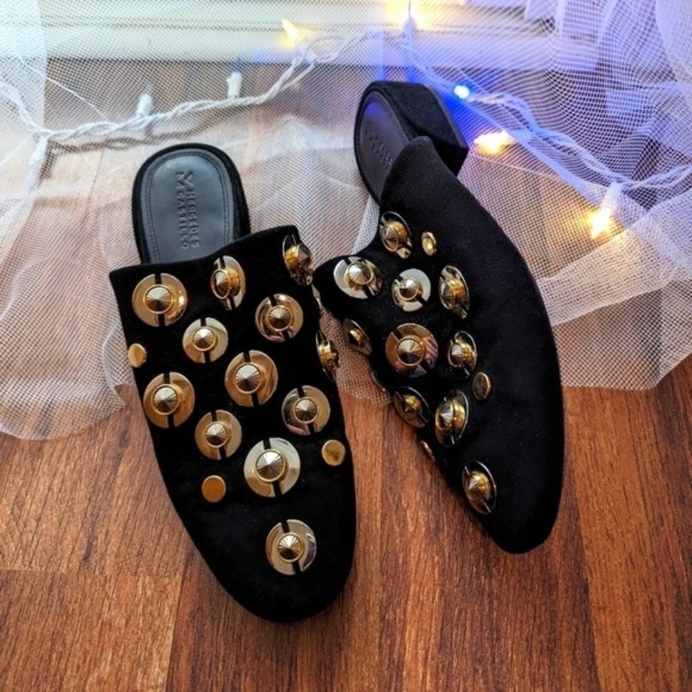 MERCEDES CASTILLO Black and Gold Mules